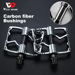 WEST BIKING Carbon Fiber Tube Bicycle Pedals MTB BMX Road Bike Cycling Footrest Lightweight CNC Aluminum Alloy 3 Bearings Pedal