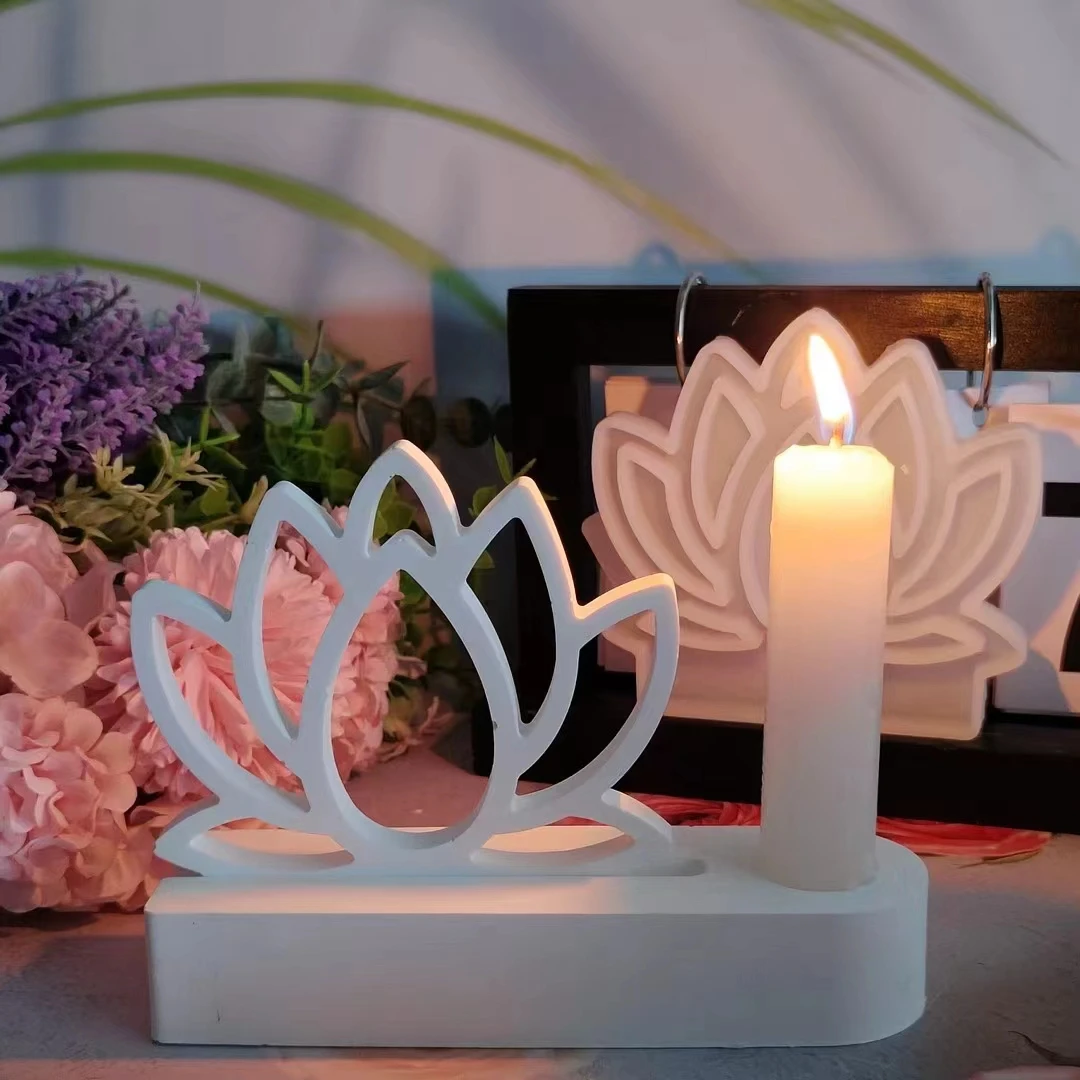 Hollow Flame Lotus Candle Holder Silicone Mold DIY Cement Gypsum Clay Pouring Resin Mold Home Decoration Ornaments