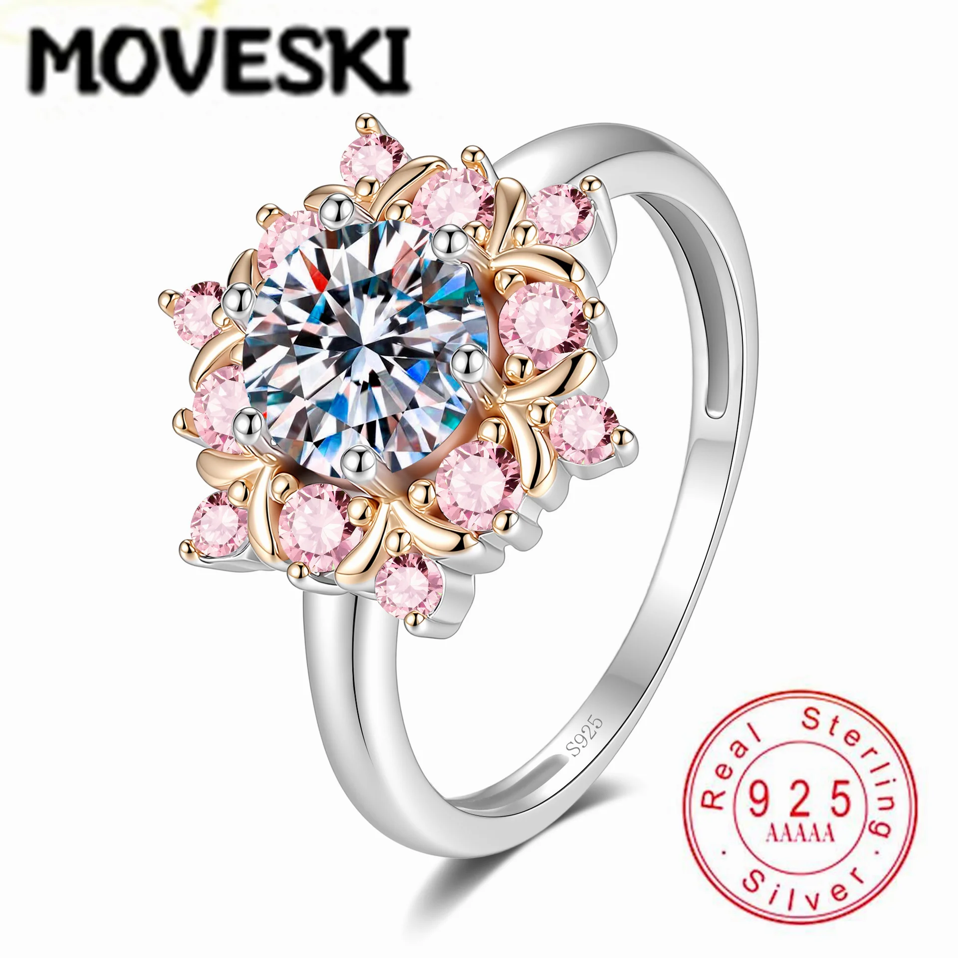 1CT Round Moissanite Halo Engagement Ring Two Tone 925 Sterling Silver  Wedding Jewelry Gift For Women