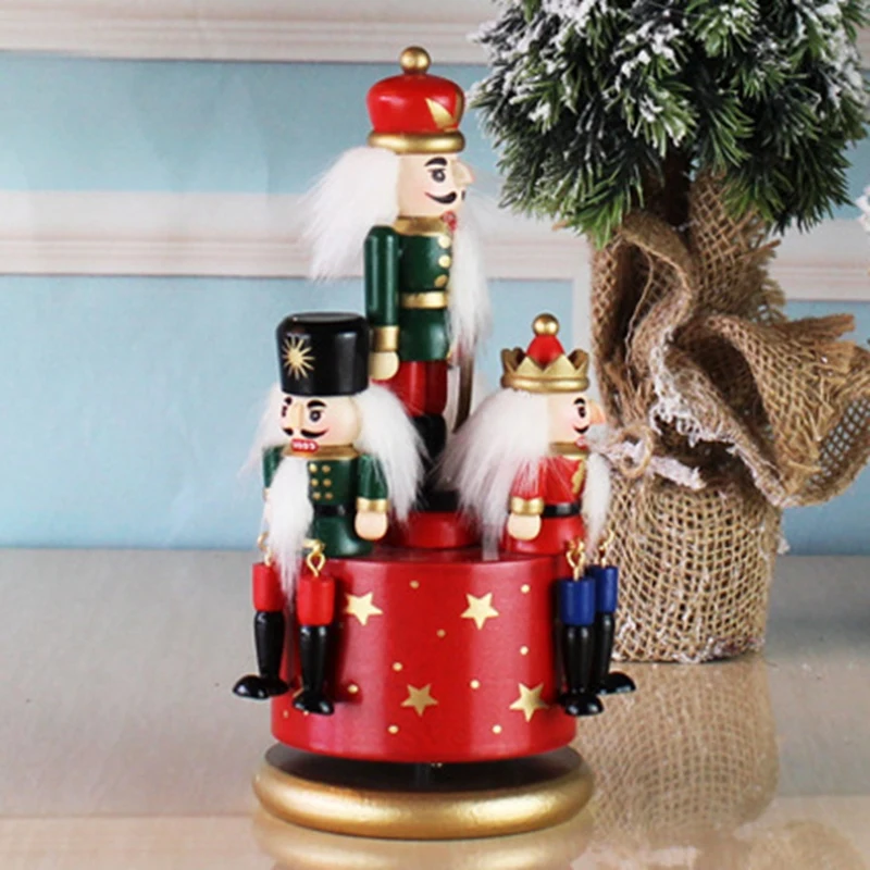 Nutcracker Kids Birthday Home Christmas Decoration Music Box DIY Wooden Nutcracker Toy Crafts Music box XMAS Gift Set