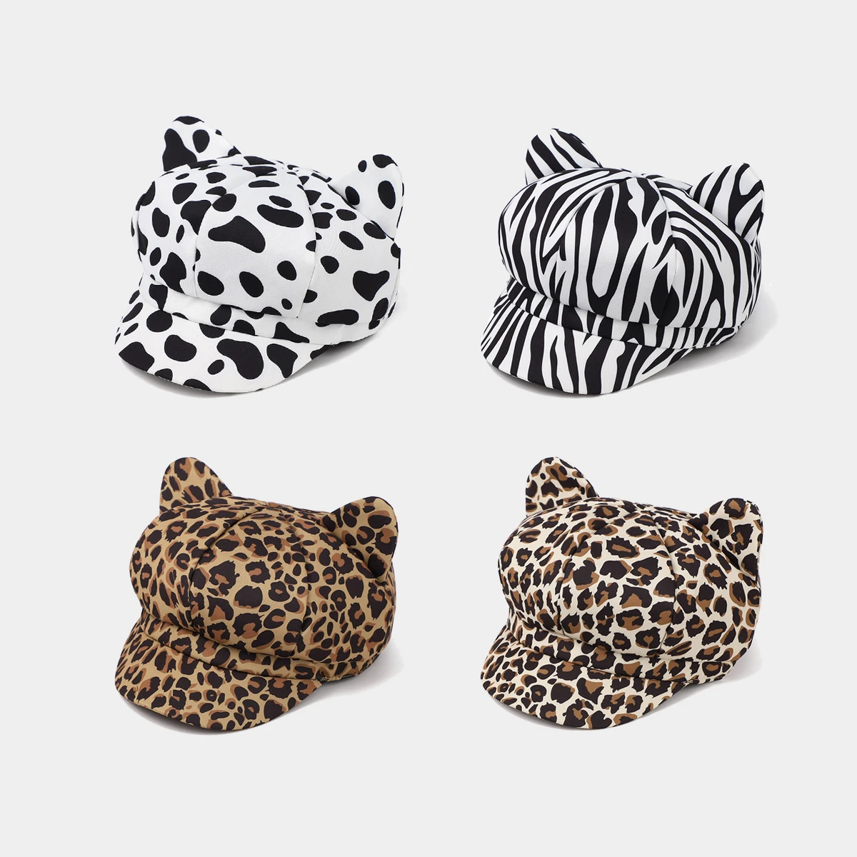 Newsboy Cap Octagonal Hats For Women Cow Zebra Leopard Pattern With Cute Ear Beret Sunshade Spring Summer 2025 New