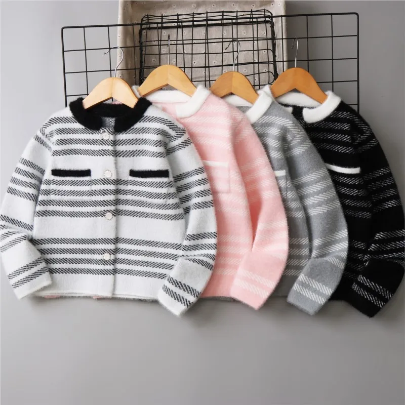 

Small fragrance imitation mink cashmere girls' sweater cardigan Big children's autumn and winter children's sweater