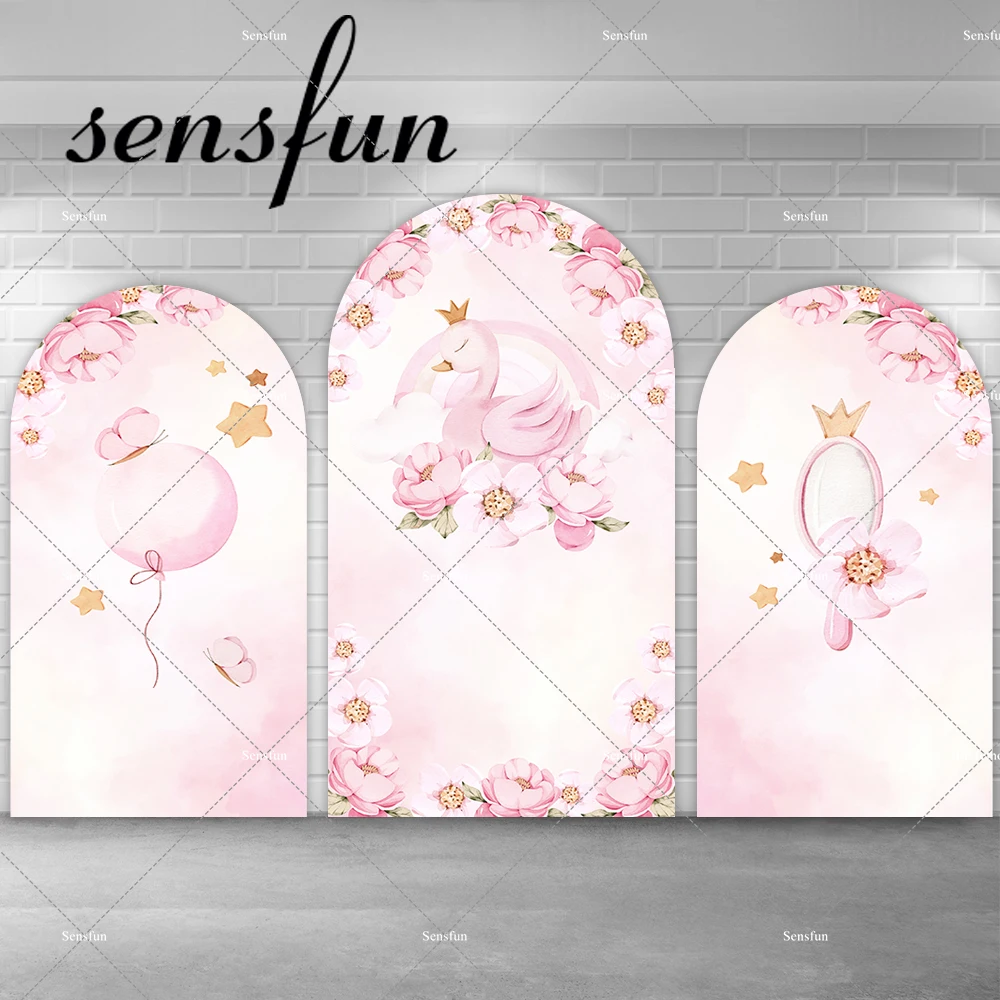 Pink Floral Oh Baby Arch Backdrop Cover for Girls Newborn Baby Shower 1st Birthday Party Chiara Backgrounds Swan Arched Banner