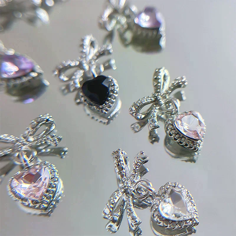 1個入り 高級可愛いリボンネイルアートチャーム 3D 日本製合金蝶ネクタイジュエリーネイルラインストーンデコレーションDIYラブペンダントアクセサリー