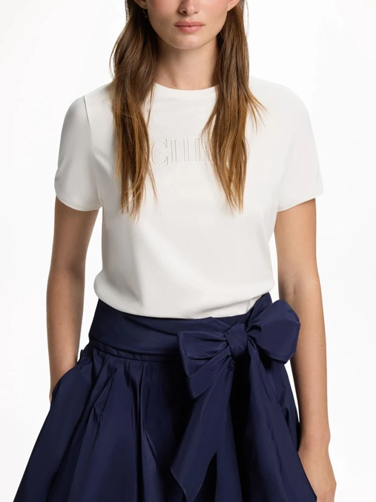 CH Günstige Kleidung - Damen Kurzarm-Rundhals-Baumwoll-T-Shirt mit Schriftzügen - Lässiger koreanischer Street-Style - Ästhetisches Oberteil – Detail 1