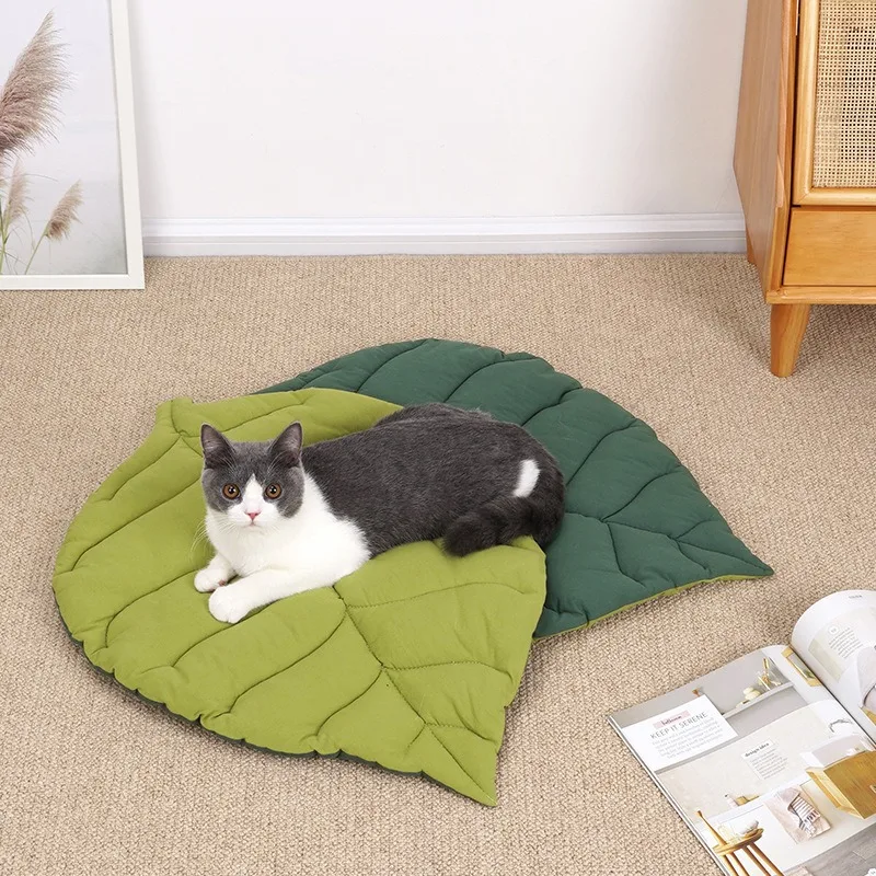 Cat Bed Mats Soft Cotton Leaf Shaped Kitten Puppy Dog Mat Sleep Blanket Home Pets Double Sided Pad Floor Rugs Washable