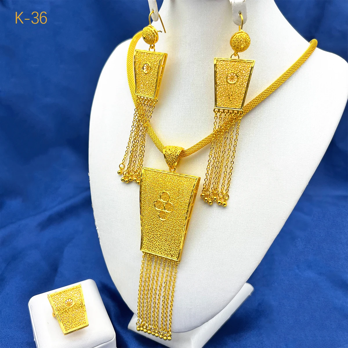 ANIID Dubai New Design Tassel Necklaces Earrings Rings Jewelry Sets For Women Wedding Ethiopian Luxury Gold Color Brithday Gifts