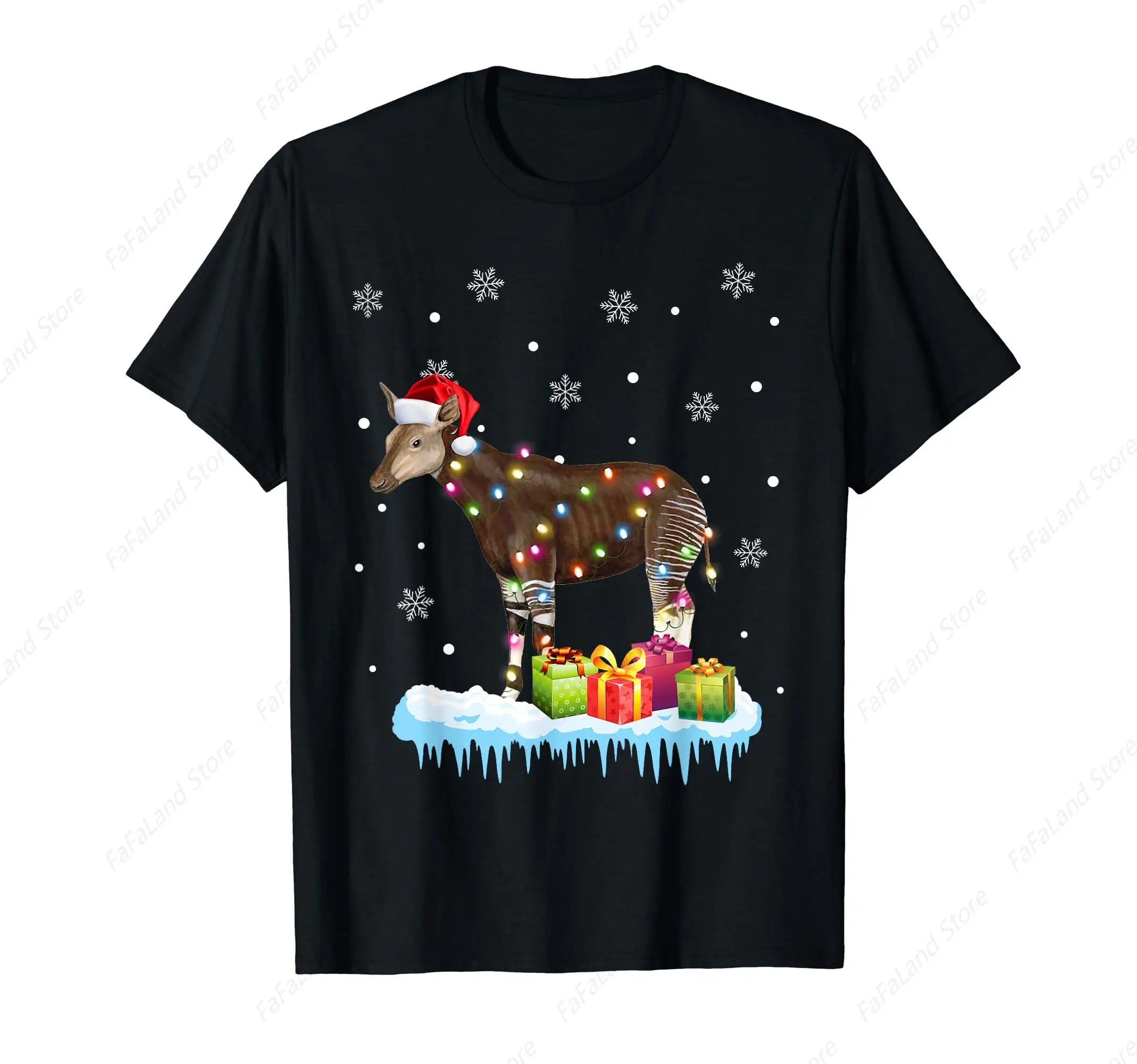 X-Mas Okapi Christmas Lights Funny Wild Forest Giraffe Okapi T-Shirt