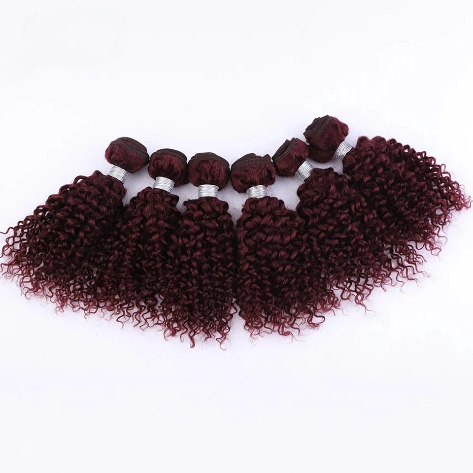 Rambut Manusia Keriting Kinky 6Pcs Brazilian 99J Jerry Curly Ekstensi Rambut Manusia Topper Wanita 100% Remy Rambut Manusia Bundel