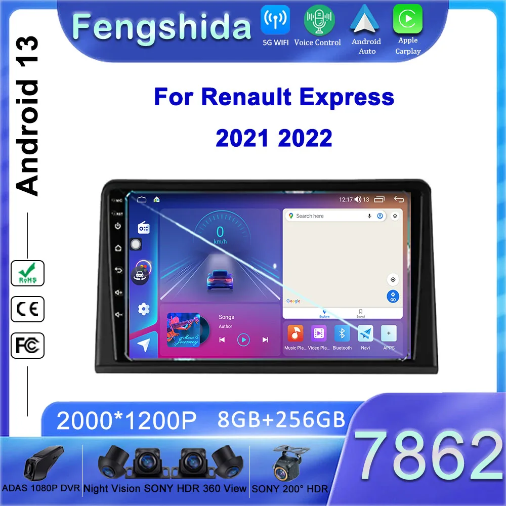 

Android 13 Wireless Carplay Auto Car Radio For Renault Express 2021 2022 Multimedia Player Stereo GPS WIFI+4G Video 360 Camera