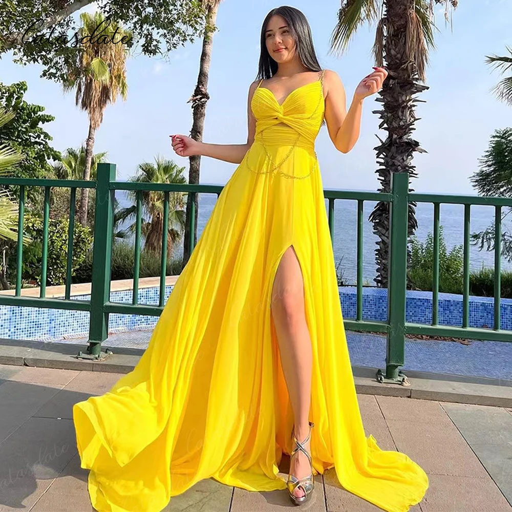 Catasdate Yellow Evening Dress gala A Line Party Dress for Women Pleats Formal Wedding Ceremony Dresses vestidos de festa