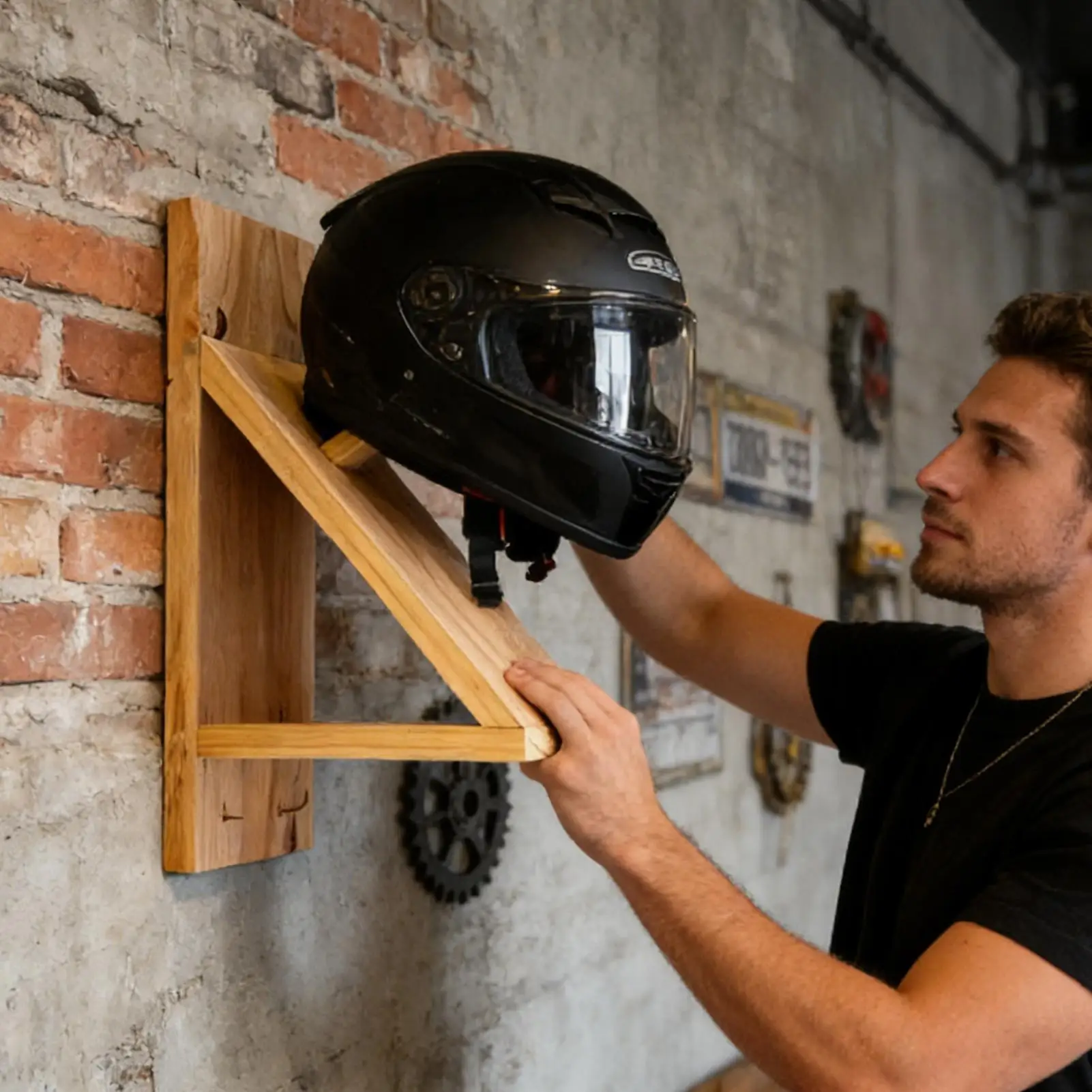 

Helmet Hanger Wall Mount Wooden Gear Storage Display Motorcycle Gear Hanger For Garage Living Room Home Workshop Basement