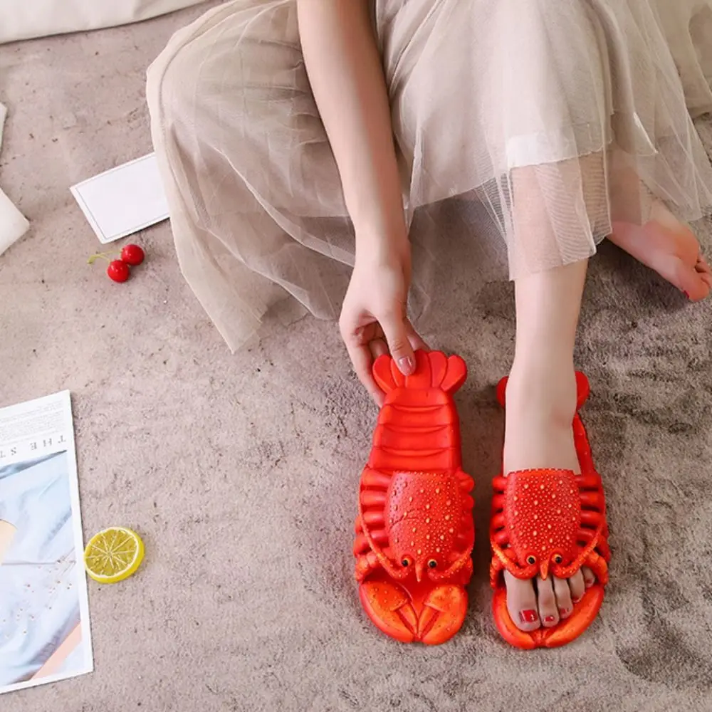 Comfortable Non-Slip Lobster Slippers PVC Funny Slides Sandals Soft Sole Beach Wear Shoes Slippers Women Men Bath