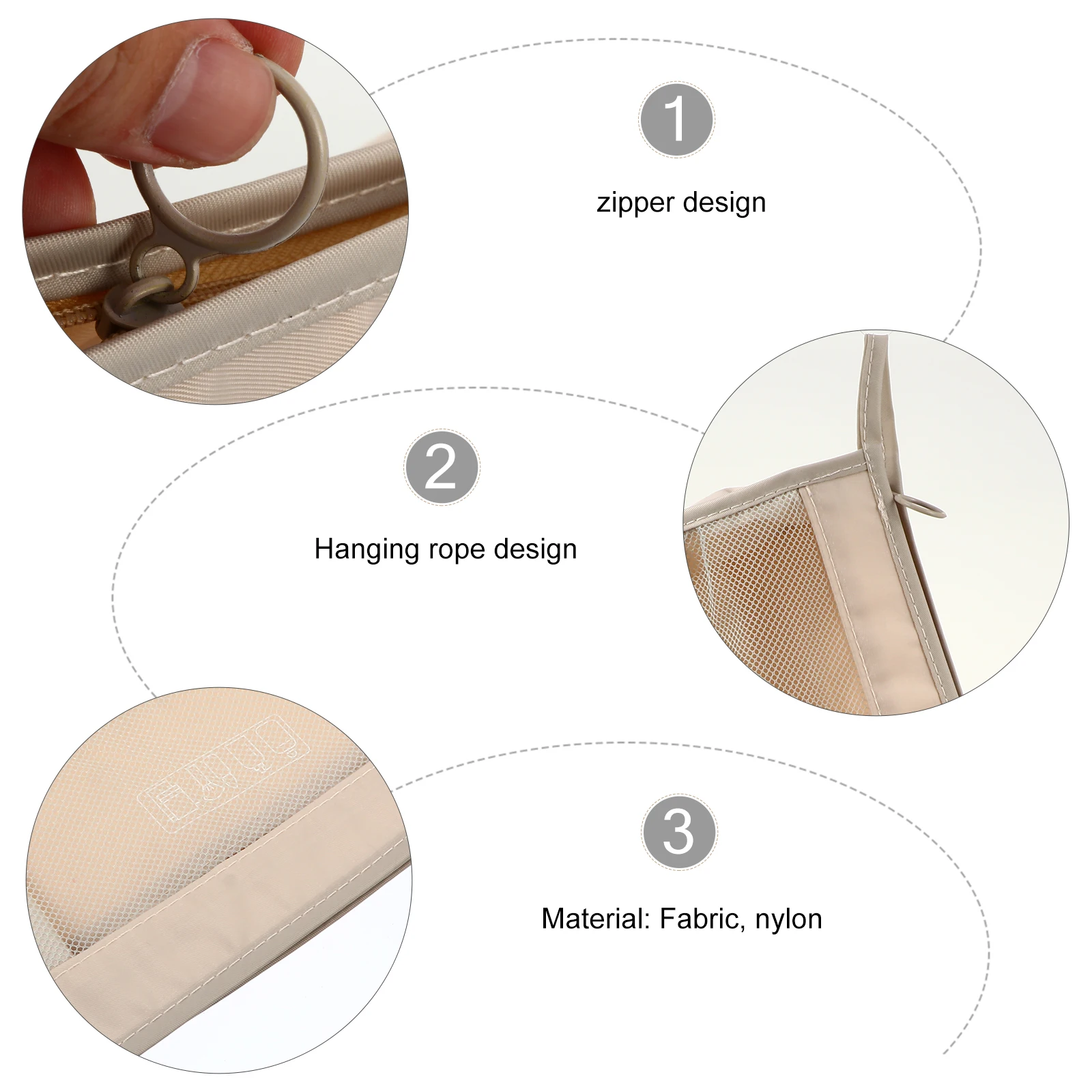 

Toiletry Travel Wash Bag Portable Makeup Bag Mini Beige Double Sided Twill Nylon Mesh Lightweight Storage Pouch Breathable