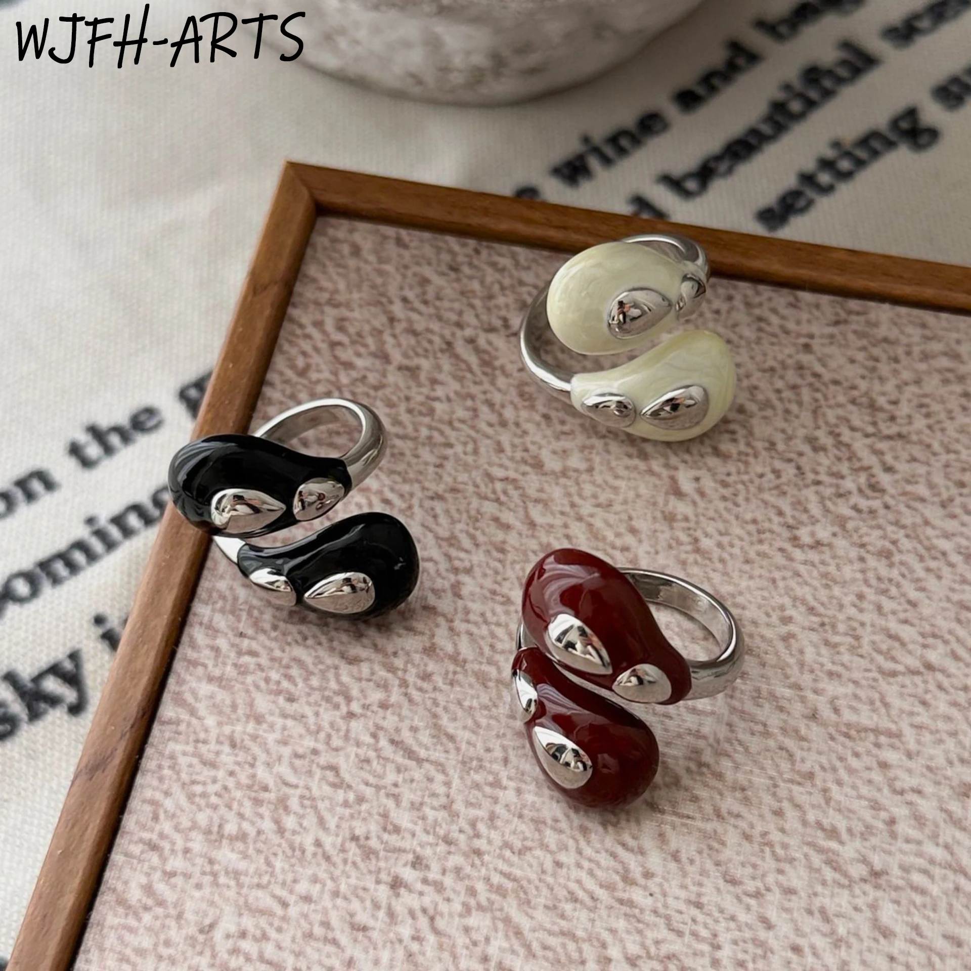 WJFH-ARTS 3-color Dripping Enamel Water Drop Spiral Wrap Design Open Ring Women Exaggerated Personality Rings Jewelry Party Gift