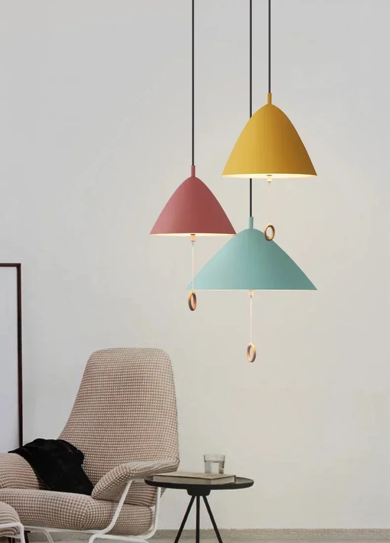 

Nordic creative restaurant hot pot shop office chandelier study children's room personality makaron pull switch Chandelier