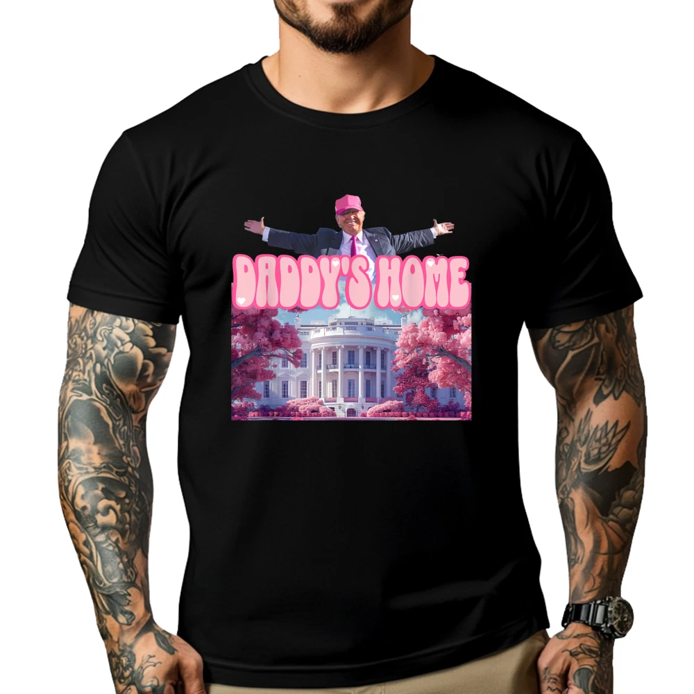 

Funny Daddys Home Trump Pink Take America Back 2025 Oversized T Shirt Luxury T-Shirt Valentine's Day Gift T-shirts for Men