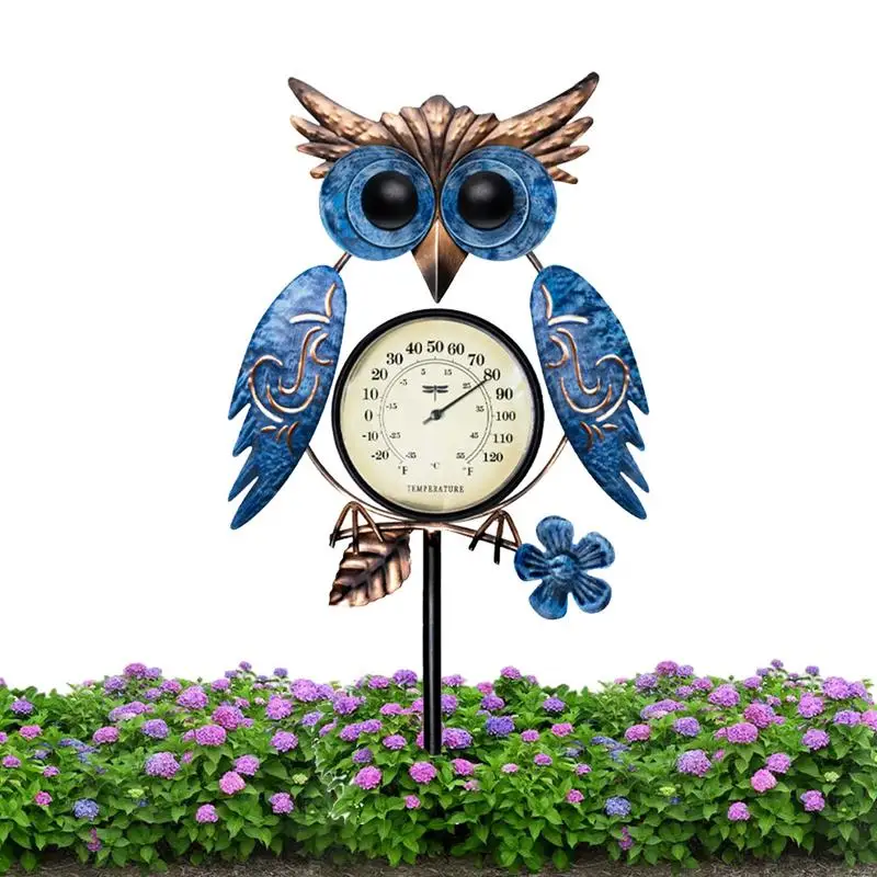 

Metal Garden Stakes Metal Owl Temperature Meter Decor Cute Yard Stake Decoration Waterproof Outside Wall Temperature Gauge For