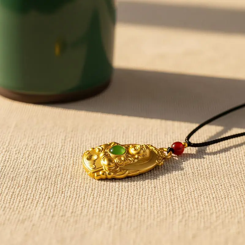 Zinc Alloy Pendant Necklace Auspicious Cloud Decor Border Laughing Monk Statue Charm Jewelry For Daily Wear Gift