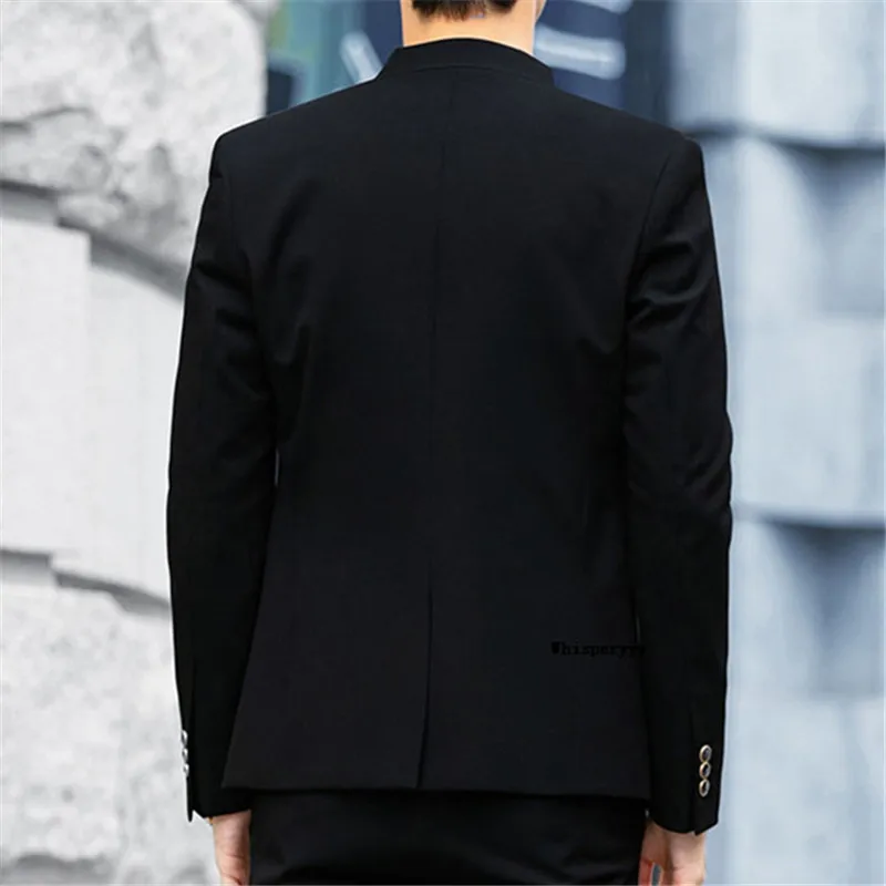 Blazer Men Clothing Casual Stand-Up Collar Single-Breasted Black Suit Jacket Spring Autumn Fashion Business Blaser Masculino