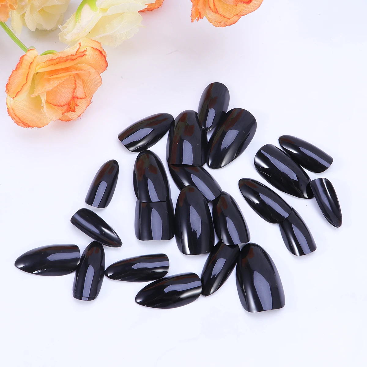 

48pcs Fake Nail Patch Durable Plastic Lightweight Black Design Decorations Women Lady Salon Use Easy Apply Nail Art Piece