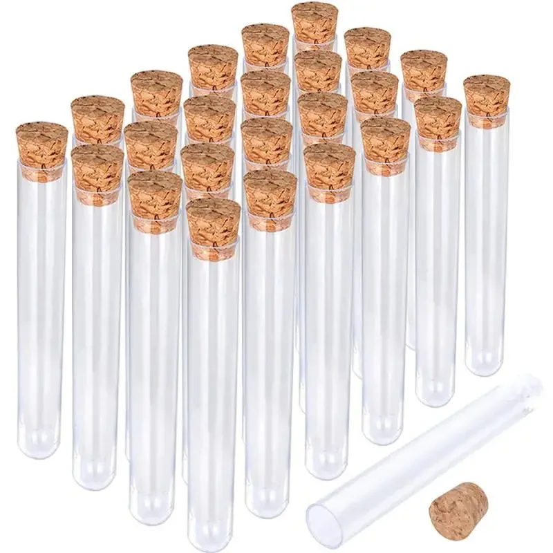 10pcs/set Transparent Plastic Test Tube with Cork Lid Cap U-shaped Bottom Long Transparent Test Tube Supplies Accessories 6