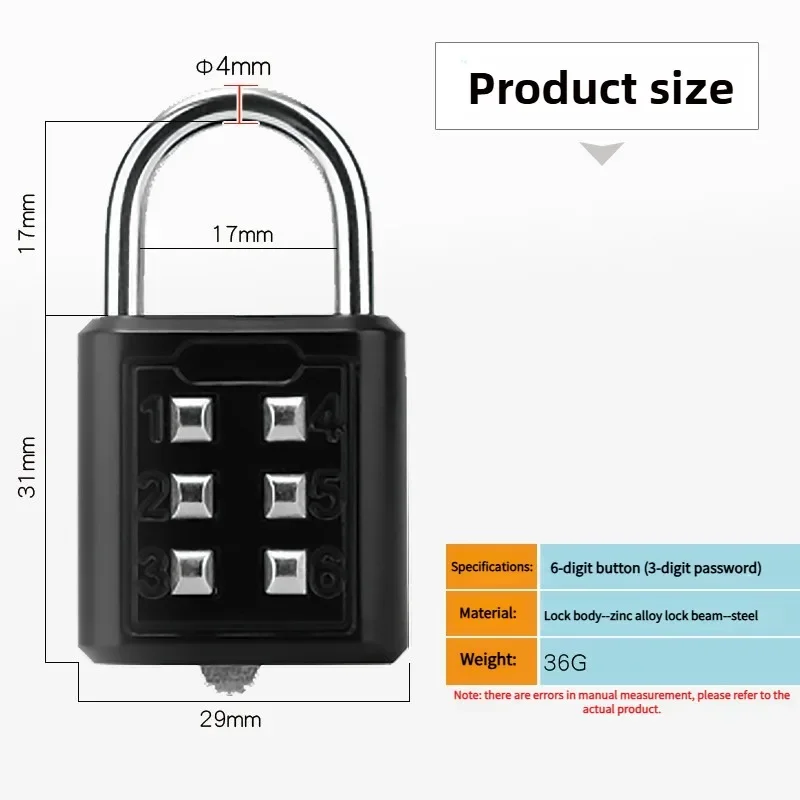 New 6 Digit Anti-theft Button Password Lock Combination Security Padlock Portable Suitcase Travel Luggage Safe Metal Code Lock