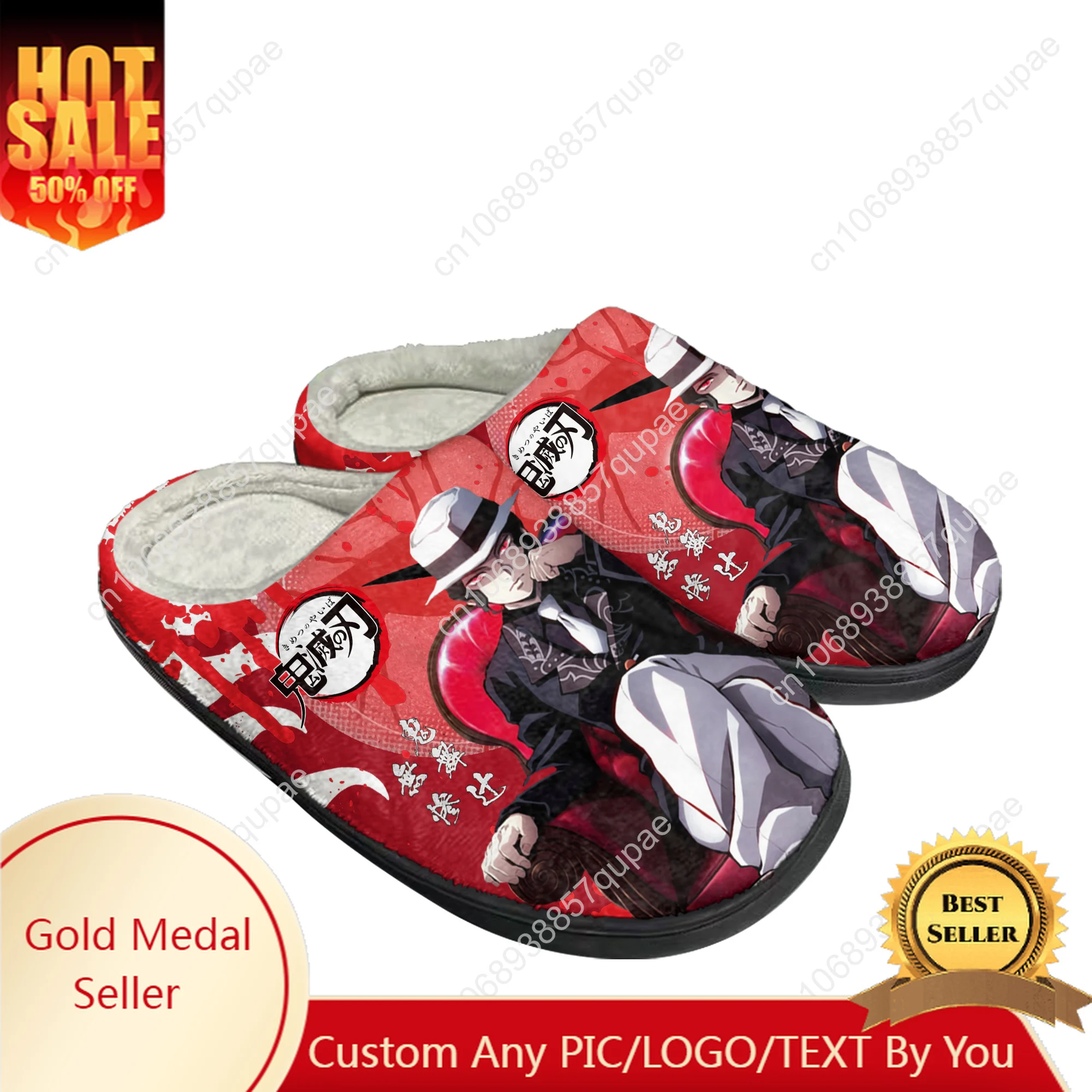 

Muzan Kibutsuji Cotton Slippers Men Womens Anime Cartoon Sandals Plush Casual Keep Warm Shoes Thermal Comfortable Custom Slipper