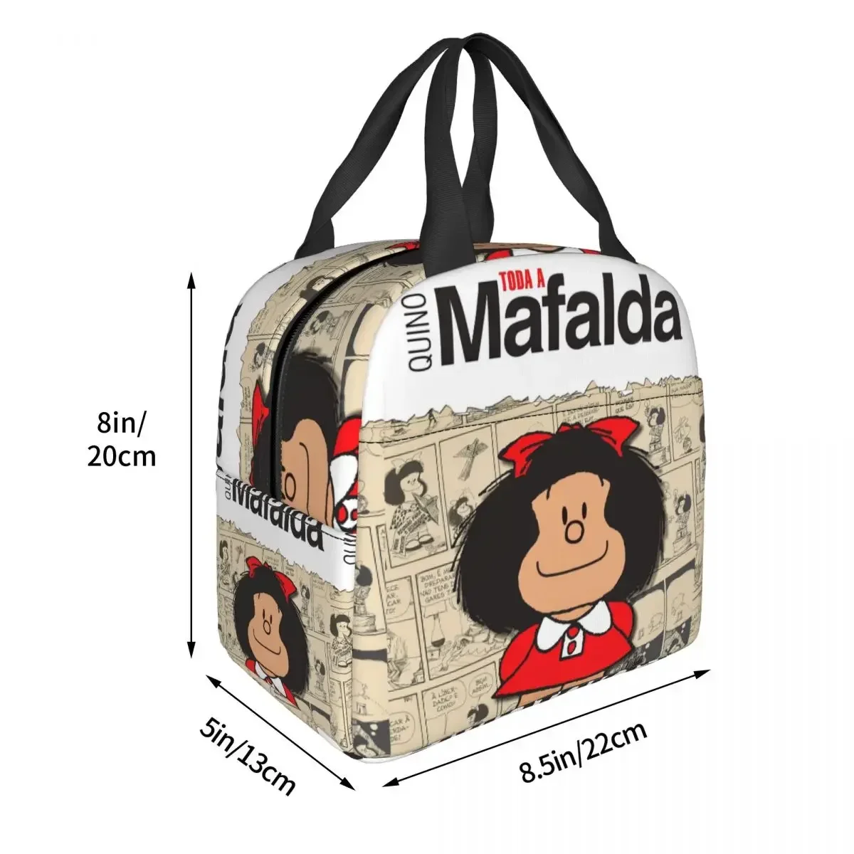 Mafalda Comic Bolsas de almuerzo aisladas Bolsa térmica Contenedor de comida Kawaii Amine Fiambrera de alta capacidad para hombres y mujeres Trabajo