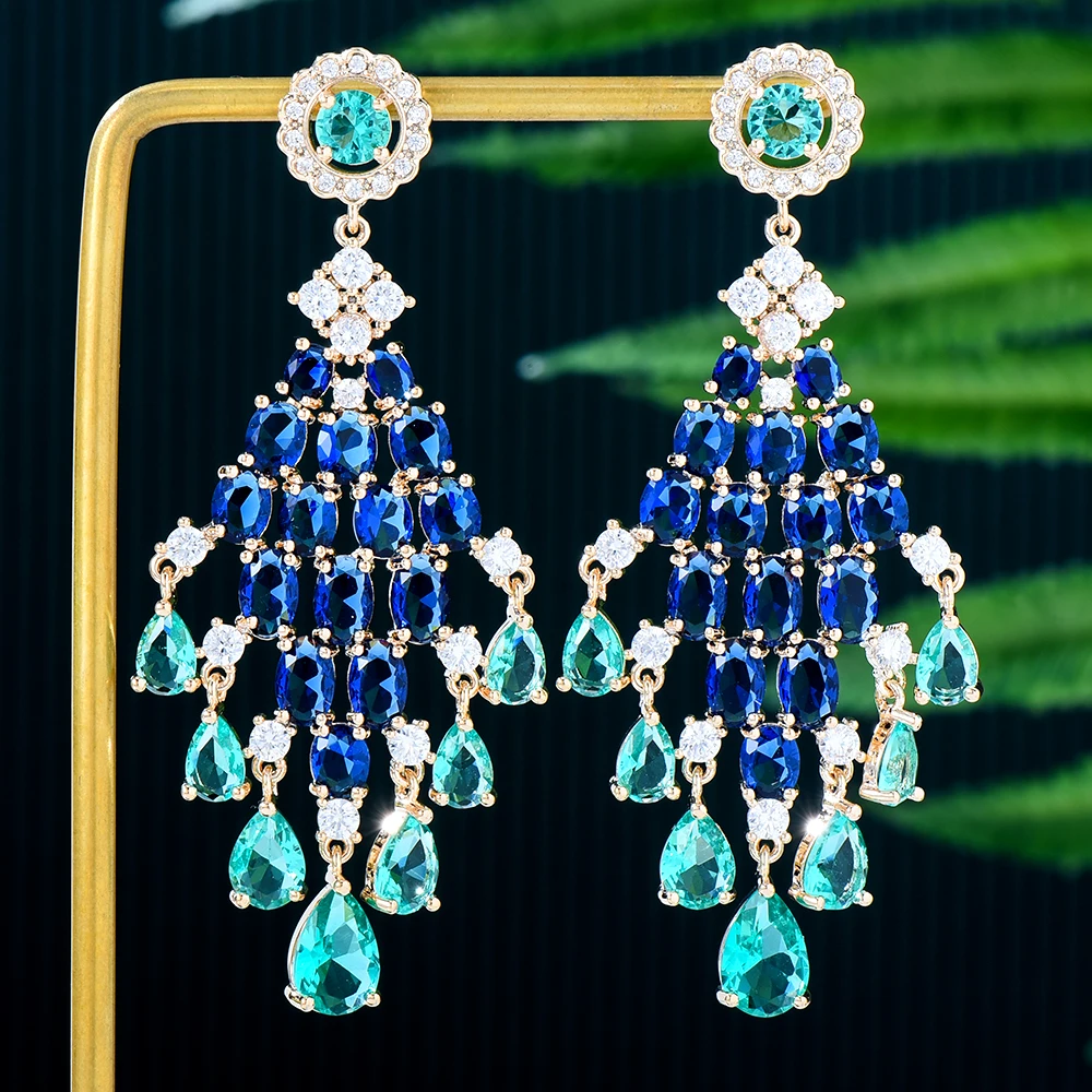 

SisCathy Indian Luxury Cubic Zirconia Crystal Geometry Drop Earrings Women Fashion Pendant Earring jewelry boucle oreille femme