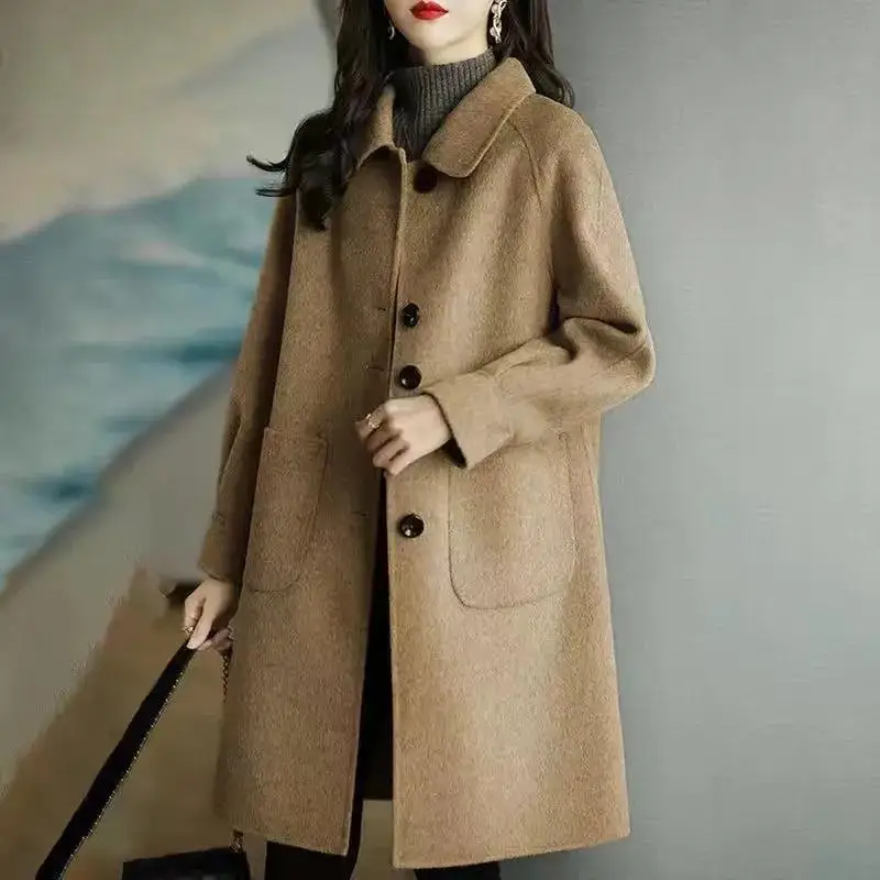 Women's Thickened Woolen Coat 2025 Spring Autumn New Style Small Size Korean Version Slimming Medium Length Tweed Coat