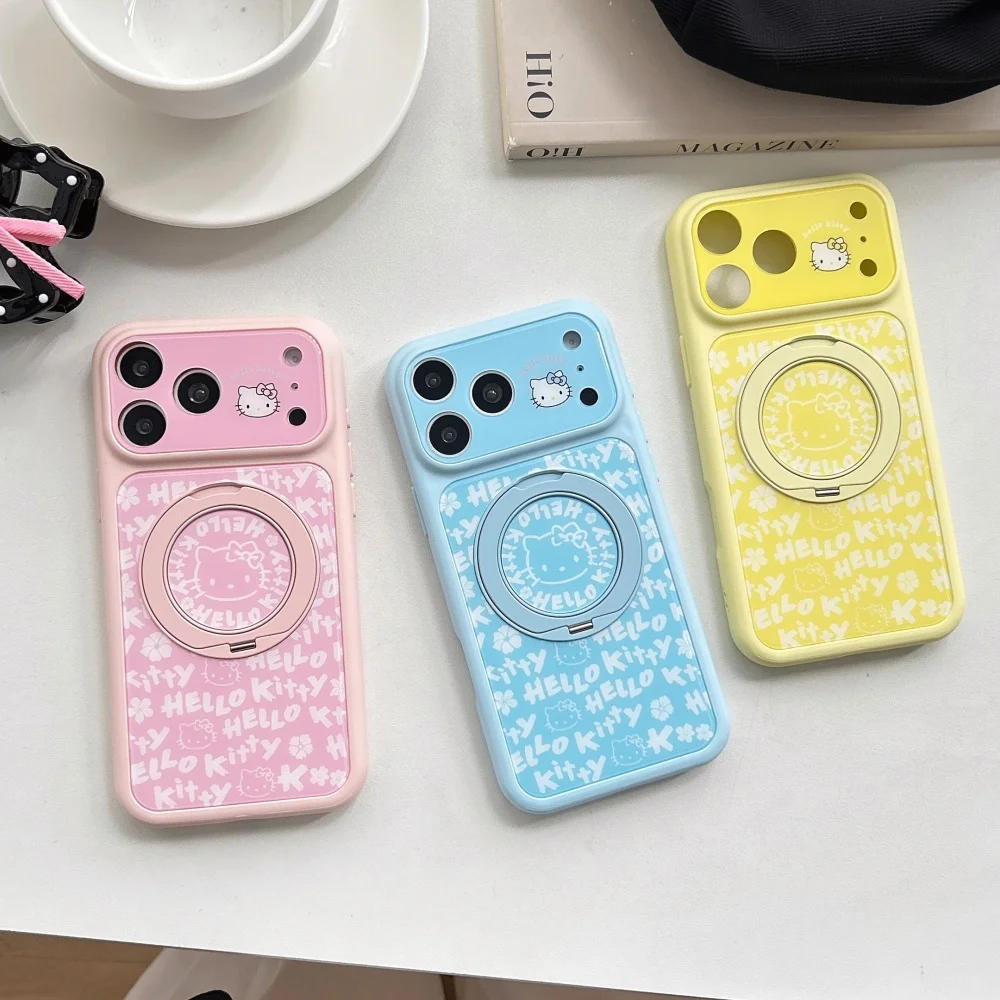 Luxury Pink Blue Yellow Letter KT Magnetic Bracket Hot Sale Phone Case For iPhone 17 15 16 Pro Max Shockproof Protective Cover