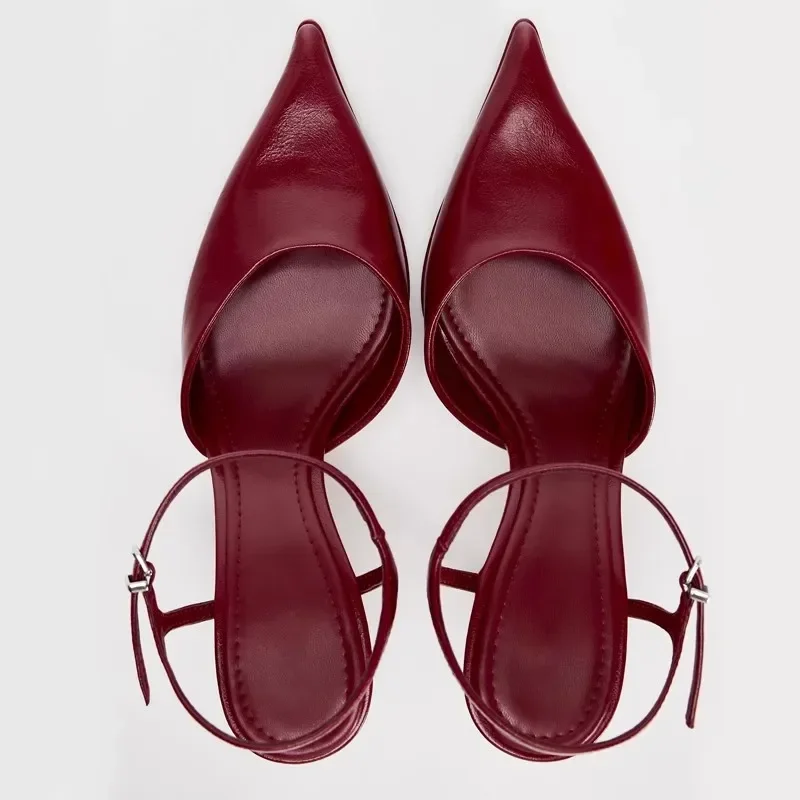 مثير ماركة مضخات الصنادل النساء موضة مكتب فستان الحفلات حذاء الكاحل حزام Slingback أنيقة العلامة التجارية أشار تو عالية الكعب الإناث #5