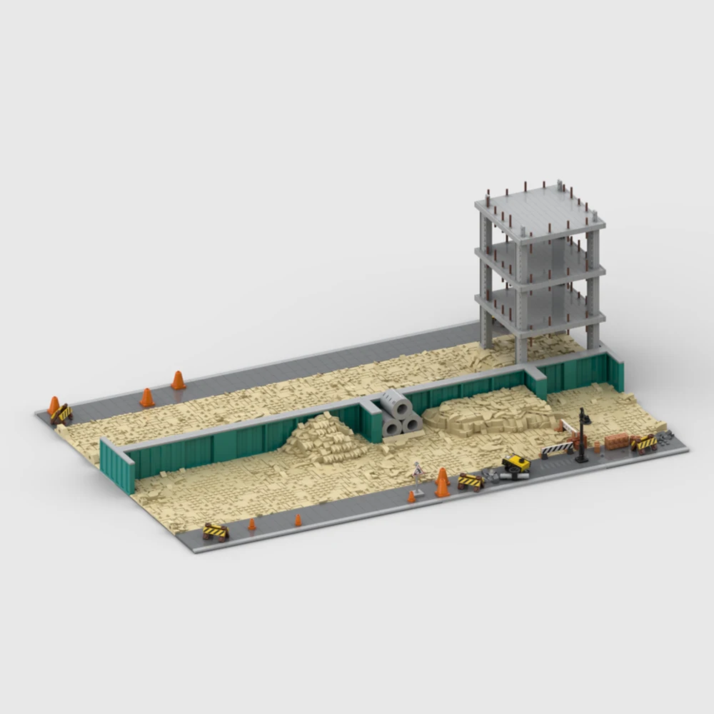 MOC City Engineering Street View Cantiere di costruzione modulare Espositore Modello Building Blocks Assemblaggio fai-da-te Regalo giocattolo per bambini