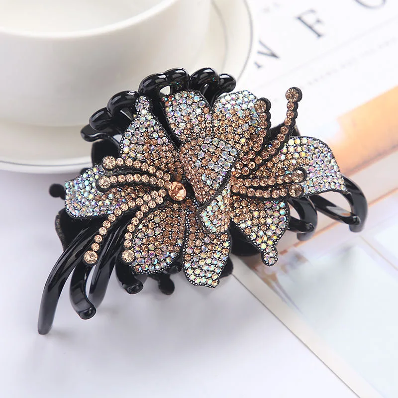 New Double Flower Hair Claws Clips Hairpins For Girls Women Fashion Rhinestone Hairgrip Barrettes Hair Crab Hair Accessories