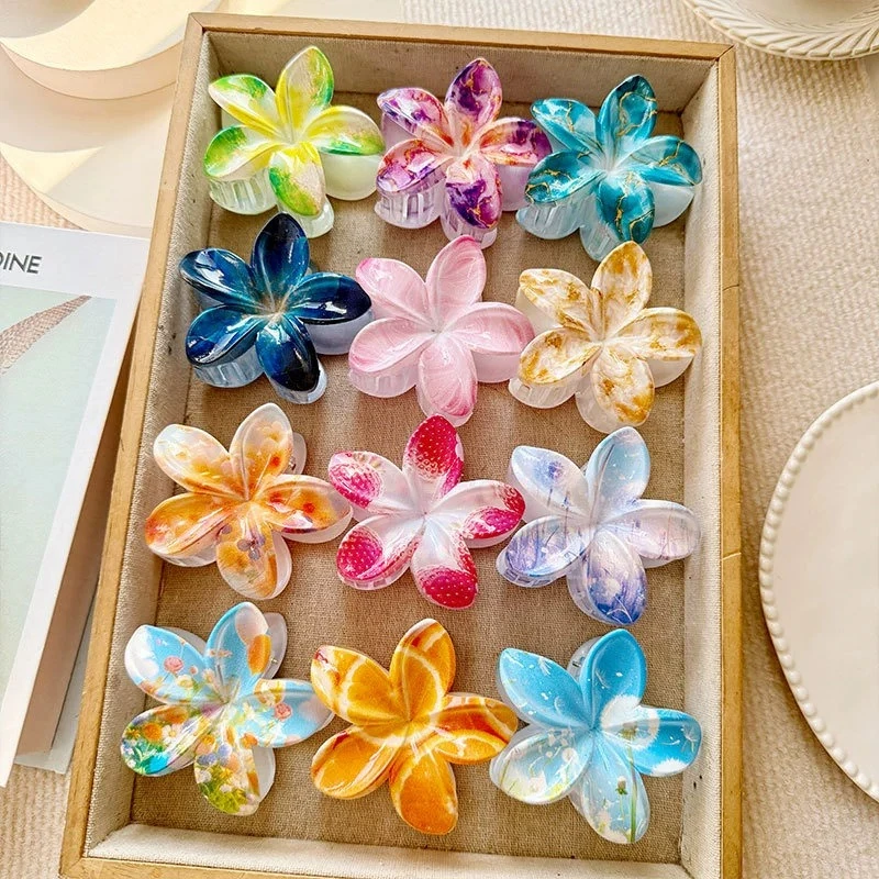 

New Hair Clips Sweet Egg Flower Hair Accessories Fashion Summer Flower Hairpins Hawaiian Vacation Style Shark Clips Crab Claw