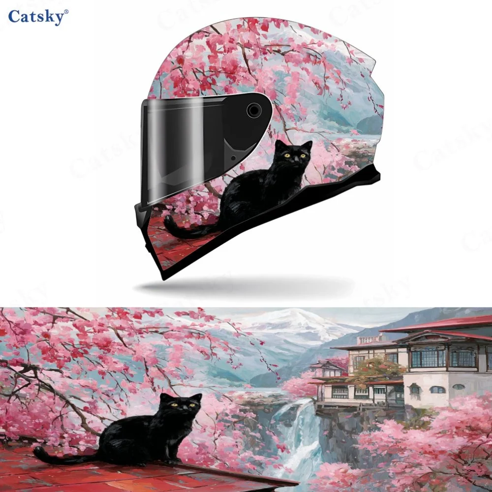 The black cat on the roof PVC material self-adhesive waterproof motorcycle helmet sticker, paste firmly and do not fall, waterpr