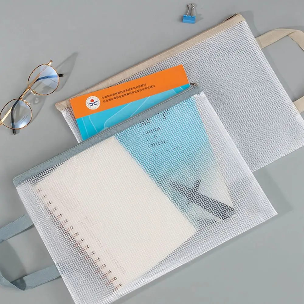 Double-layer Mesh Zipper Storage Bag Waterproof PVC A4 File Folder Bag Transparent Portable Document Bag Storage Pouch