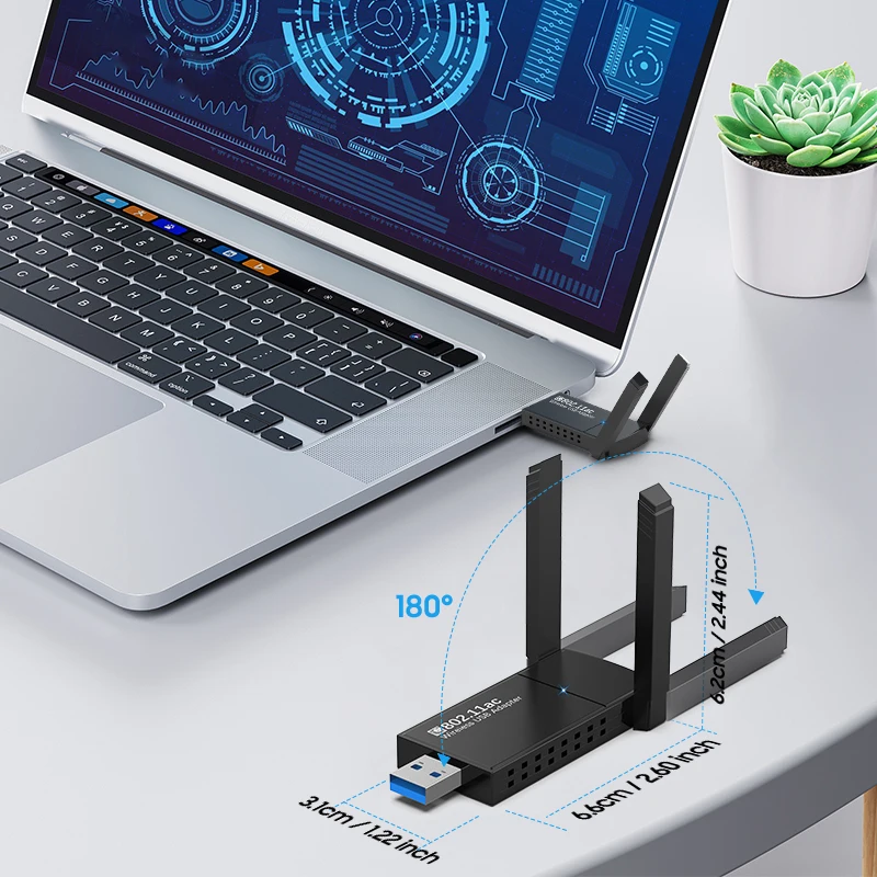 Tenmtoo Wifi Adapter USB 3.0 1300Mbps High Gain Dual Band 2.4G/5Ghz WiFi USB for PC Laptop Desktop USB Computer Network Adapter