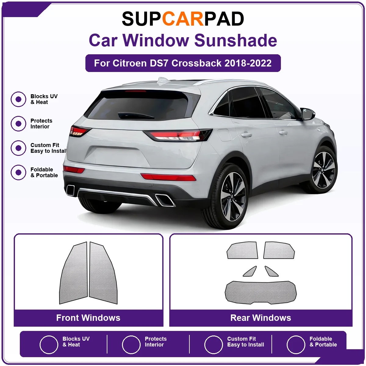 For Citroen DS7 Crossback 2018-2022 Pre‑Cut Auto Window Sunshade Anti‑UV Car Sun Visor Protector