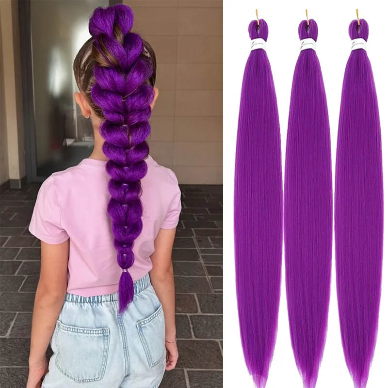 3-piece Purple Braiding Hair Pre Stretched Long Synthetic Braiding hair Extensions for Stage Party Halloween Costume Cosplay
