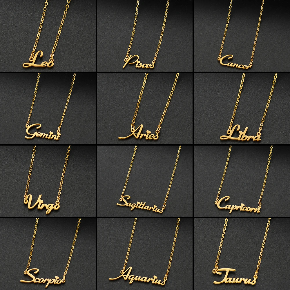 Women'S Stainless Steel Zodiac Sign Necklace Constellation Pendant Chain Choke Wholesale Pendants Jewelry Birthday Gifts