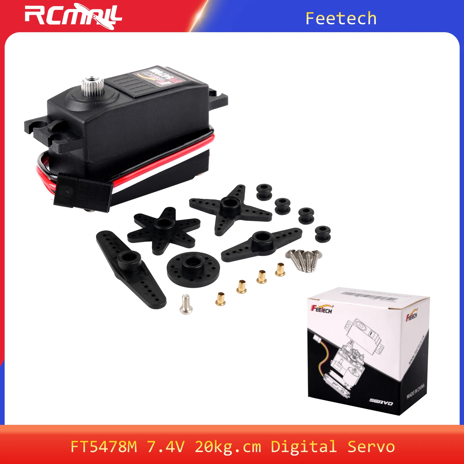 Feetech FT5478M 7.4V 20kg.cm Caja plástica servo digital 180 °   Servo de Motor de núcleo de engranaje de Metal para coche RC, camión, barco sobre orugas, juguete