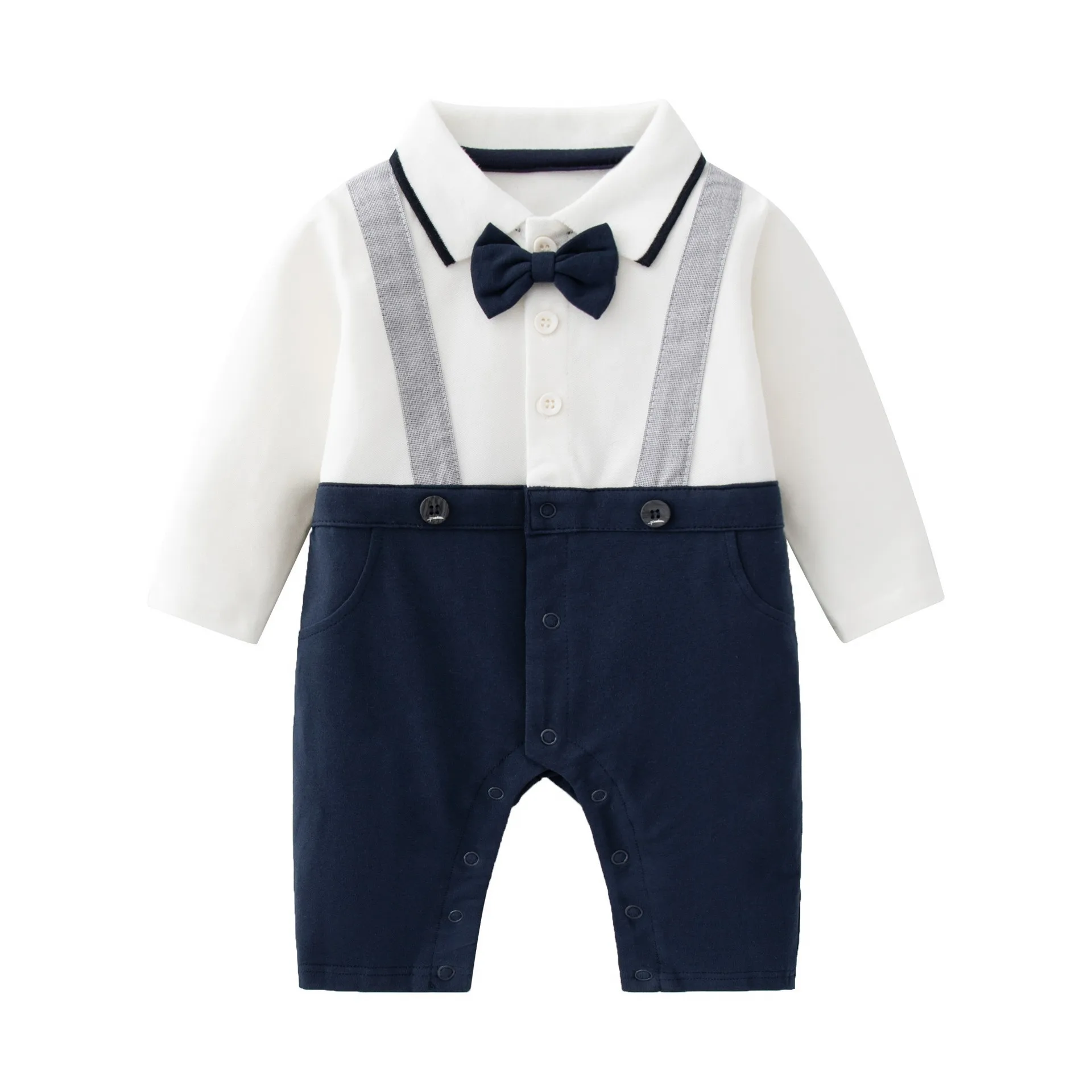 Spring and Autumn new baby onesie polo bow tie baby gentleman year-old children's climbing clothes