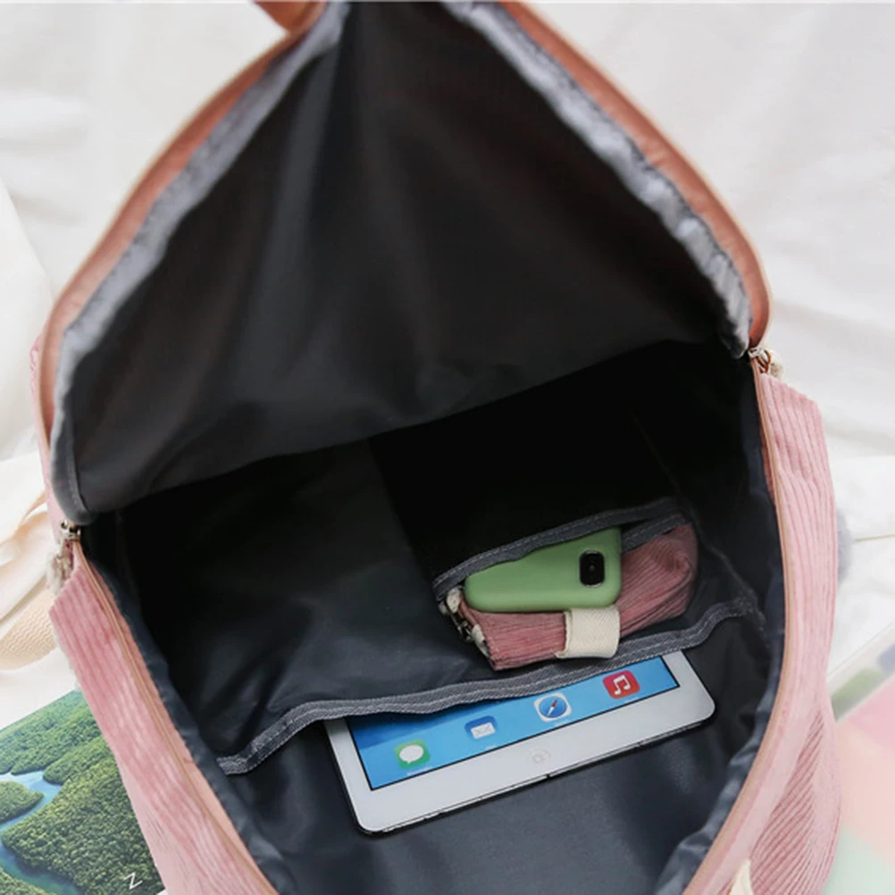 

Corduroy Backpack Pink Large Capacity Multifunction Anti Theft for Student Women Girls Fashion Bag Travel Backpack
