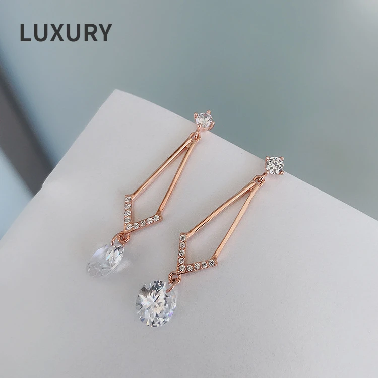 

Luxury S925 Sterling silver Simple And Long Personality Rose Gold Sweet Multi-Wear Earrings For Girlfriend Birthday Gift