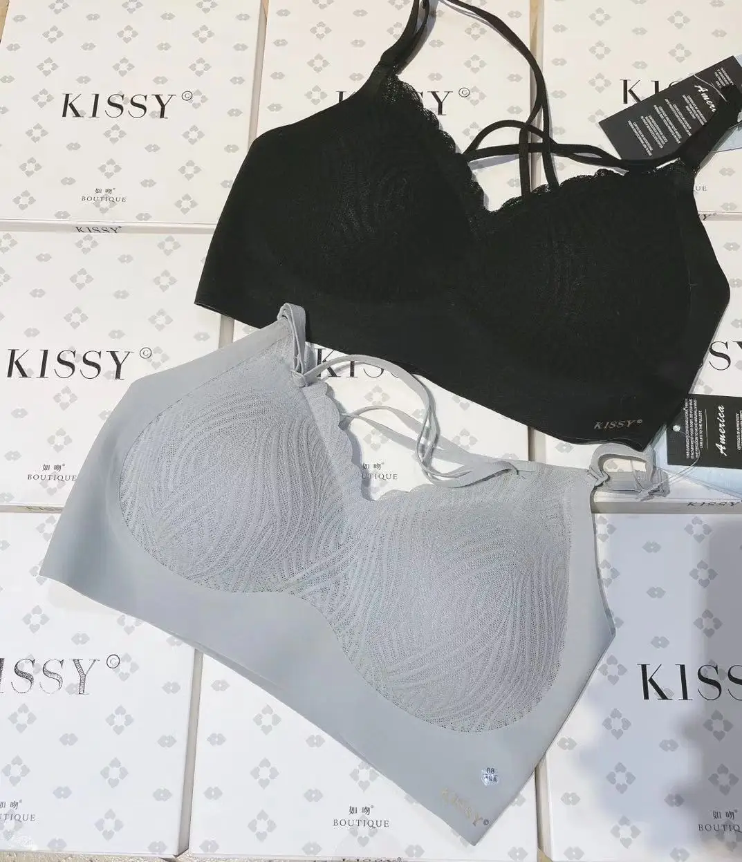 KISSY New Cross Strap Traceless and Steel Ring Free Sports Bra Lace Bra for Women