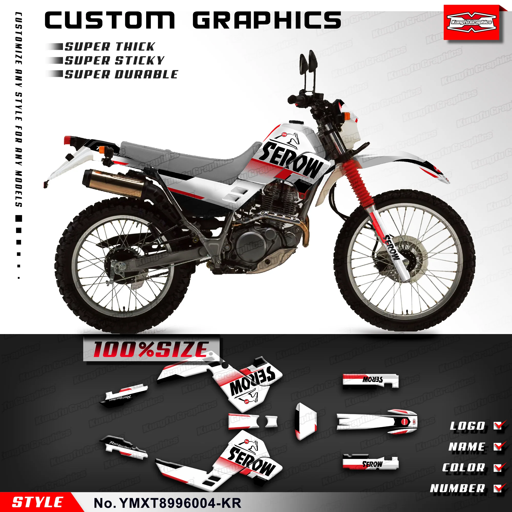 

KUNGFU GRAPHICS Decals Adhesive sticker for Yamaha Serow XT225 XT 225 1989 1990 1992 1993 1994 1995 1996 White, YMXT8996004-KR