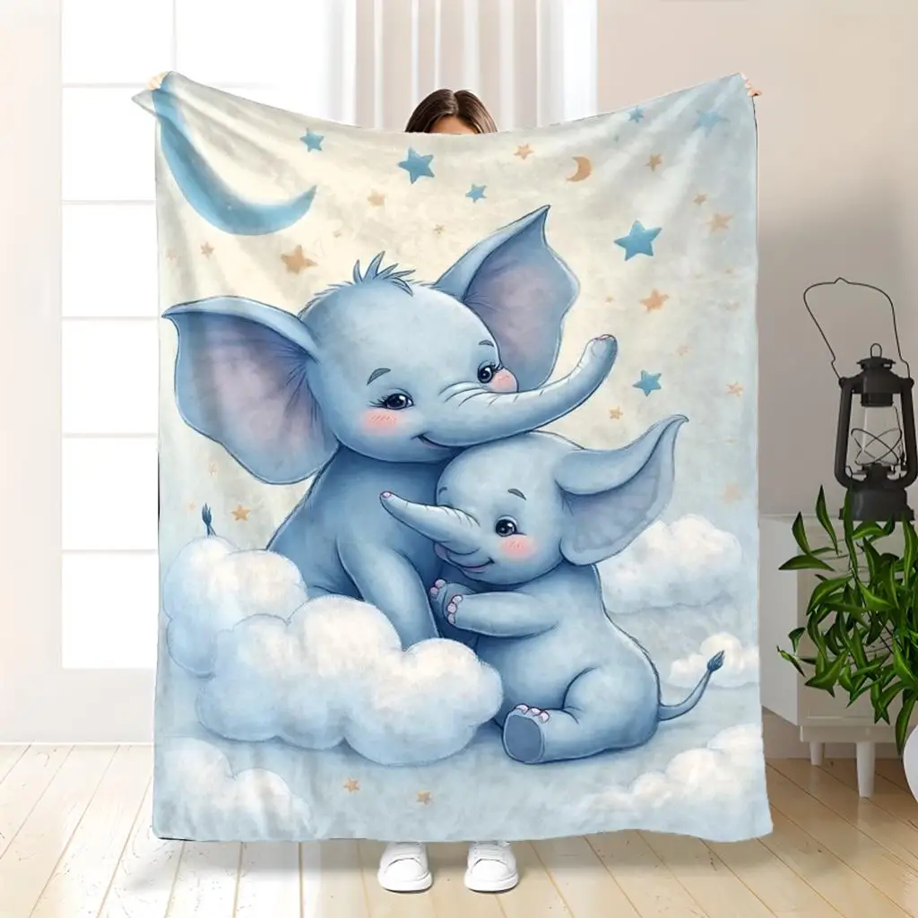 Adorable Elephant Cloud Nursery Blanket Plush Throw Kids Toddler Baby Shower Gift Keepsake Decor