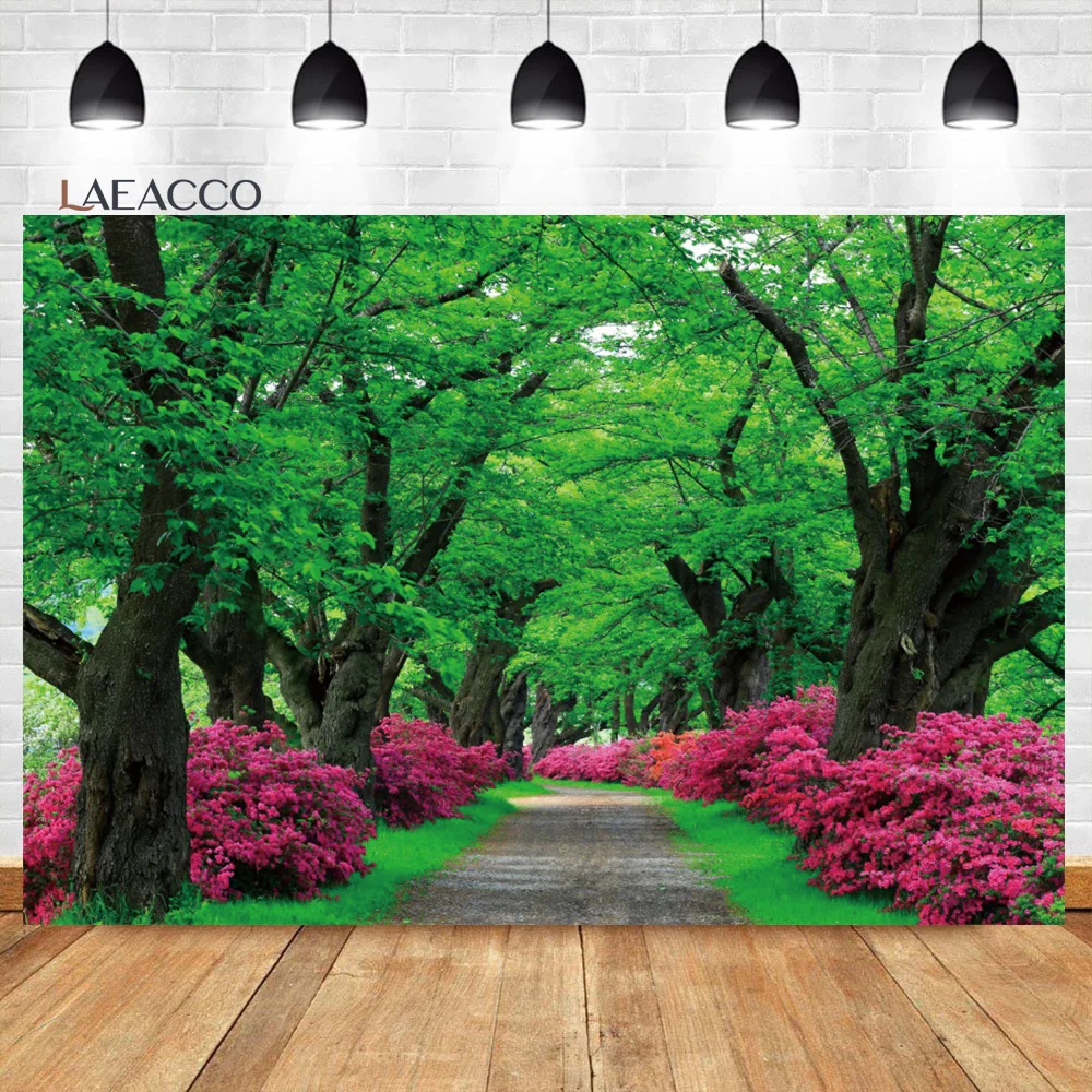 Laeacco Spring Scenery Elegant Garden Backdrop Colorful Flower Green Plant Outdoor Wedding Party Portrait Photography Background